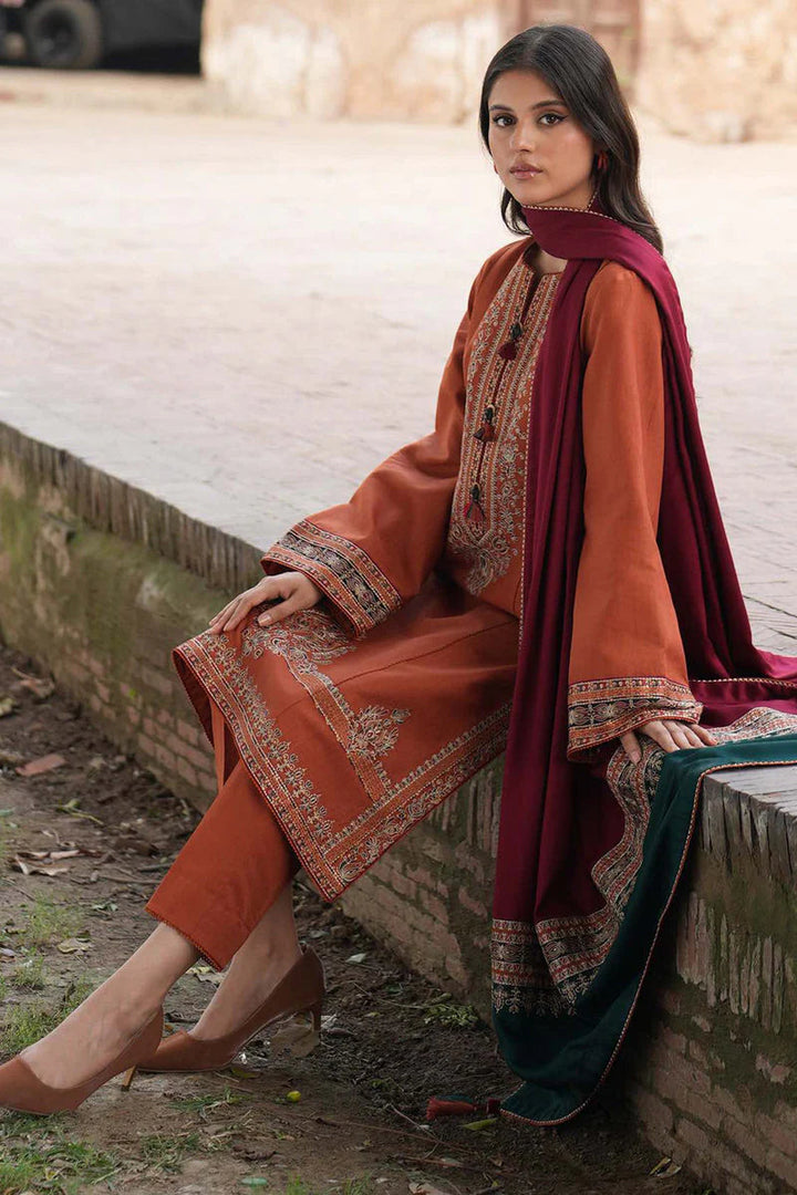 Jazmin-3PC DHANAK EMBROIDERED SHIRT WITH TWILL PRINTED SHAWL AND TROUSER