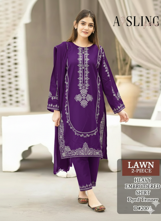 Lawn 2 Pc Embroidery-Plum