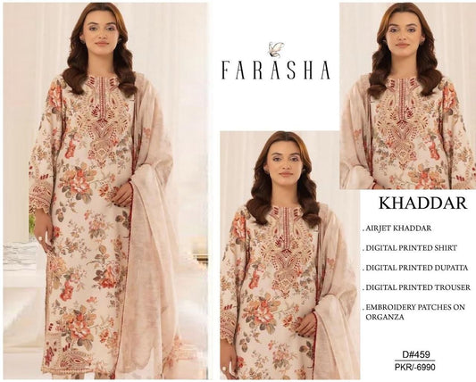 KHADDAR Digital Print 3pc WIDER With Patches