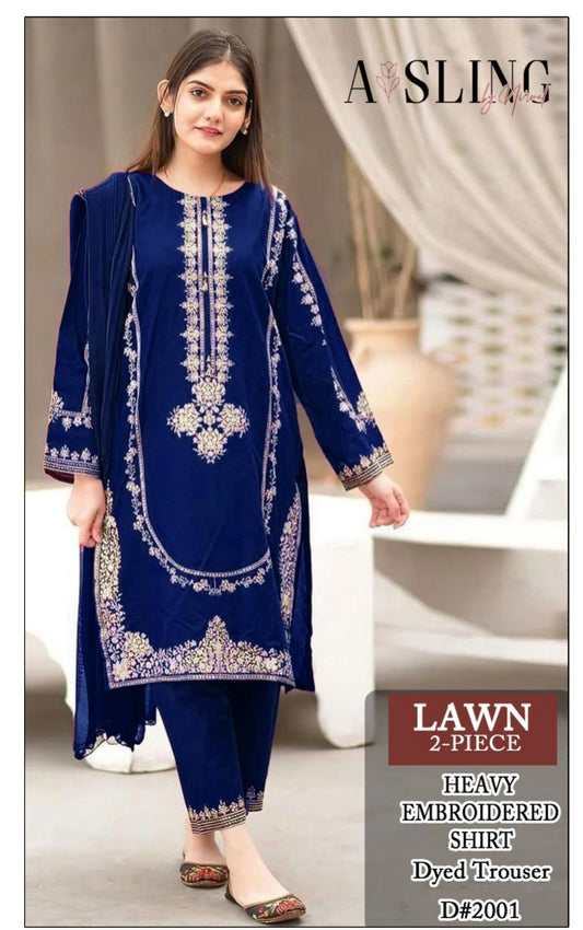 Lawn 2 Pc Embroidery-Navy Blue