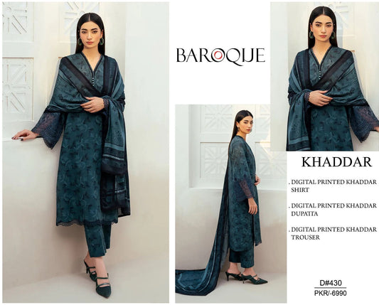 KHADDAR Digital Print 3pc WIDER With Patches