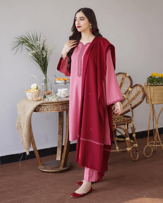 Asling 3 Piece Dhanak Marina with Embroidery Shawl
