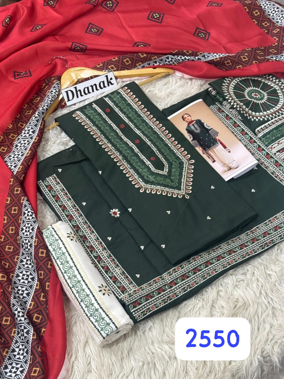 Jazmin Dhanak 3 Pc Embroidery with Printed Shawl
