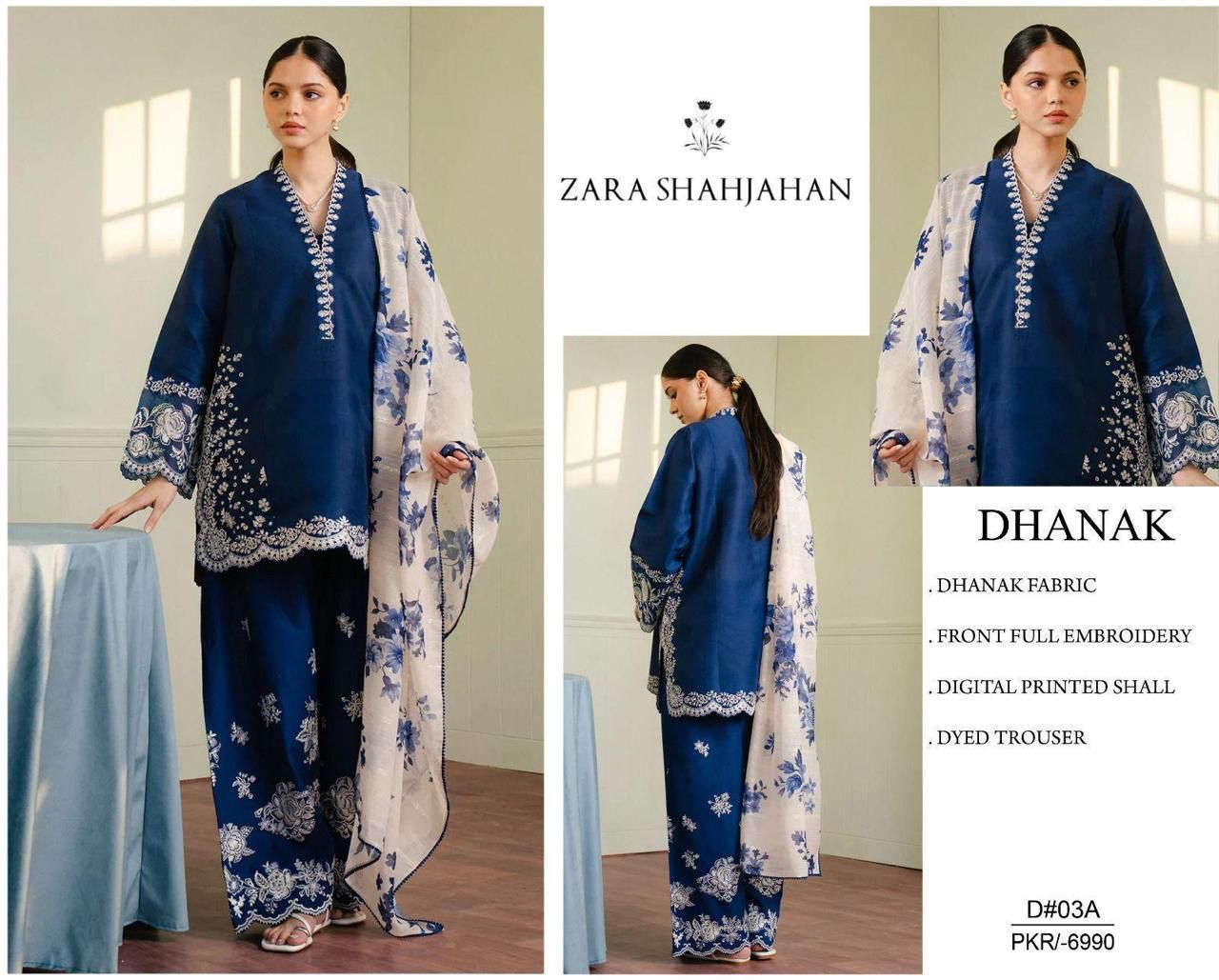 Coco by Zara Shahjahan 3 Piece Dhanak Marina with Printed wool Shawl