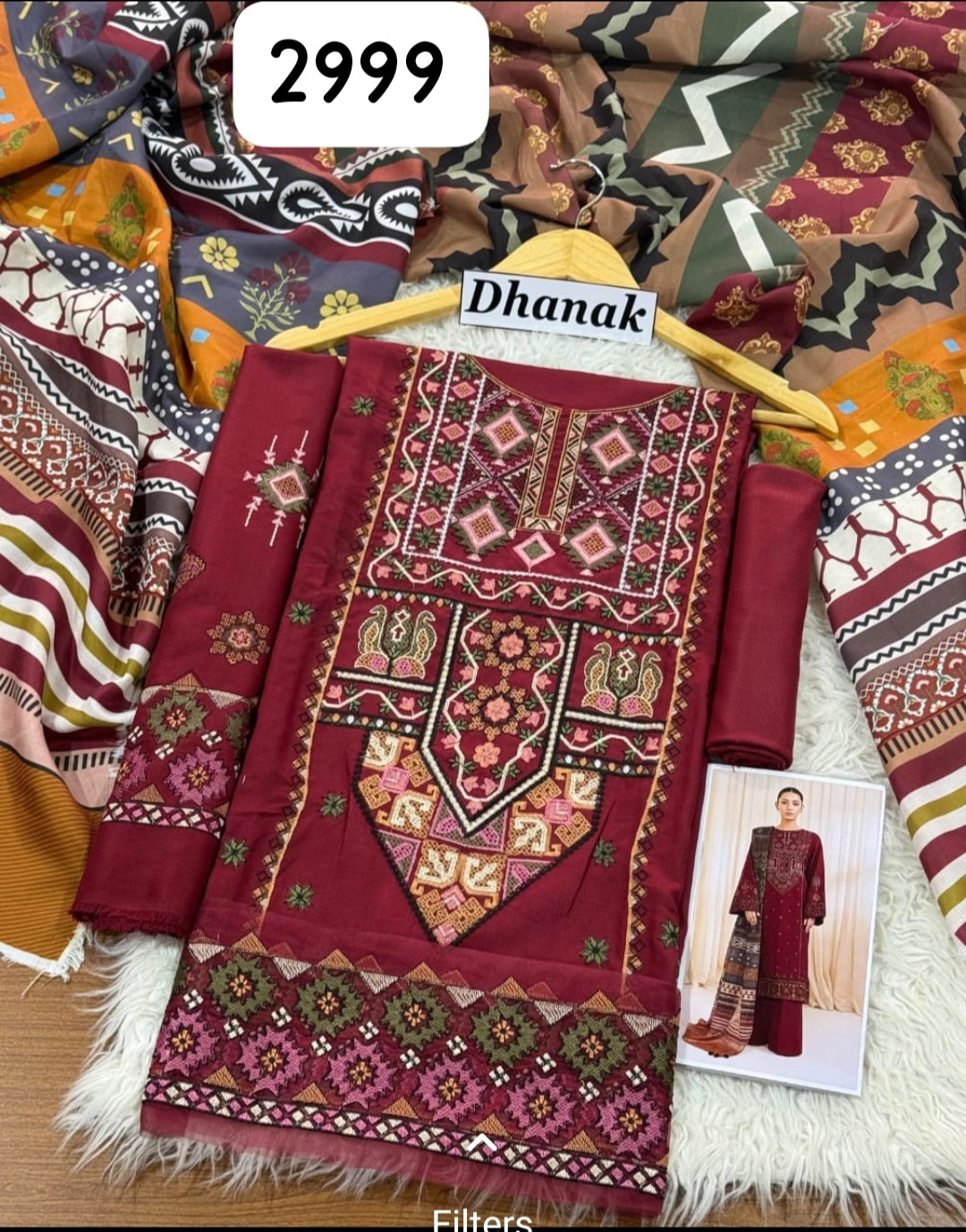 Sapphire 3 Piece Dhanak Marina with Printed wool Shawl