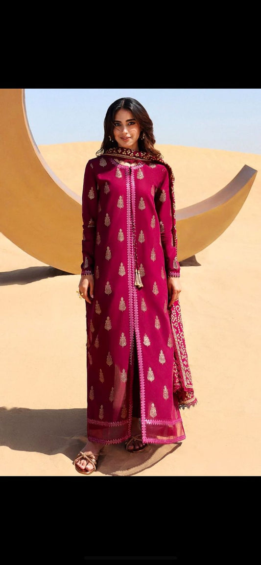 Cross Stitch 3 Piece Dhanak Marina with Printed wool Shawl