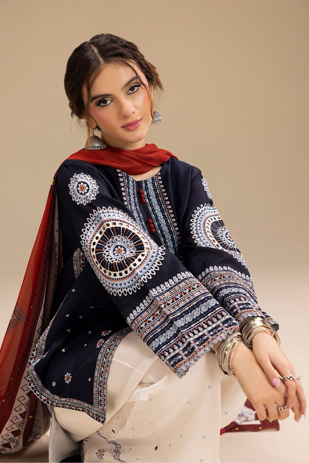 Jazzmin 3 Piece Dhanak Marina with Printed wool Shawl