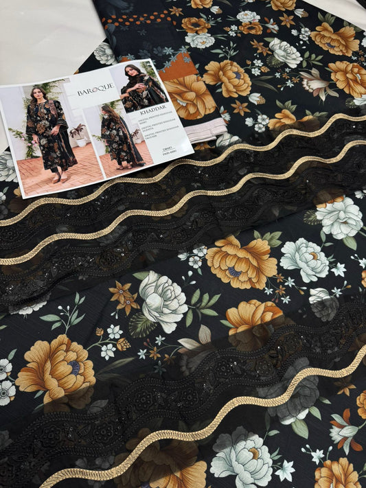 KHADDAR Digital Print 3pc WIDER With Patches