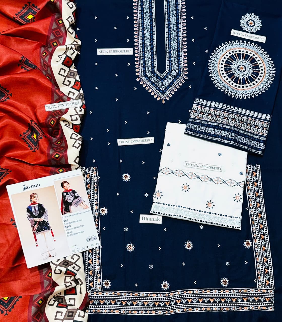 Jazzmin 3 Piece Dhanak Marina with Printed wool Shawl