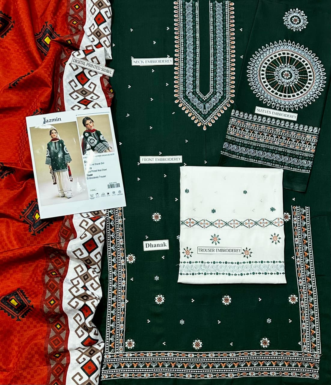 Jazzmin 3 Piece Dhanak Marina with Printed wool Shawl