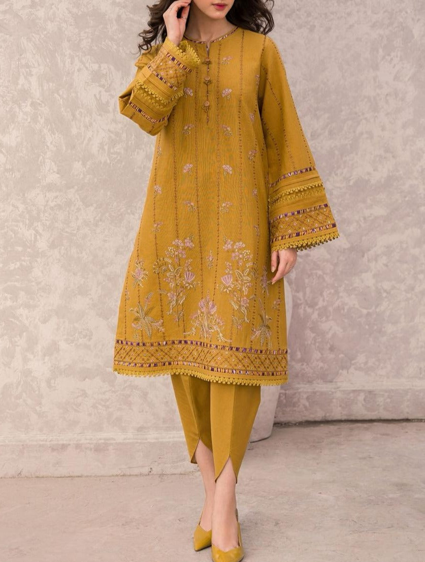 ZARA SHAHJAHAN - 3PC DHANAK EMBROIDERED SHIRT WITH TWILL PRINTED SHAWL AND TROUSER