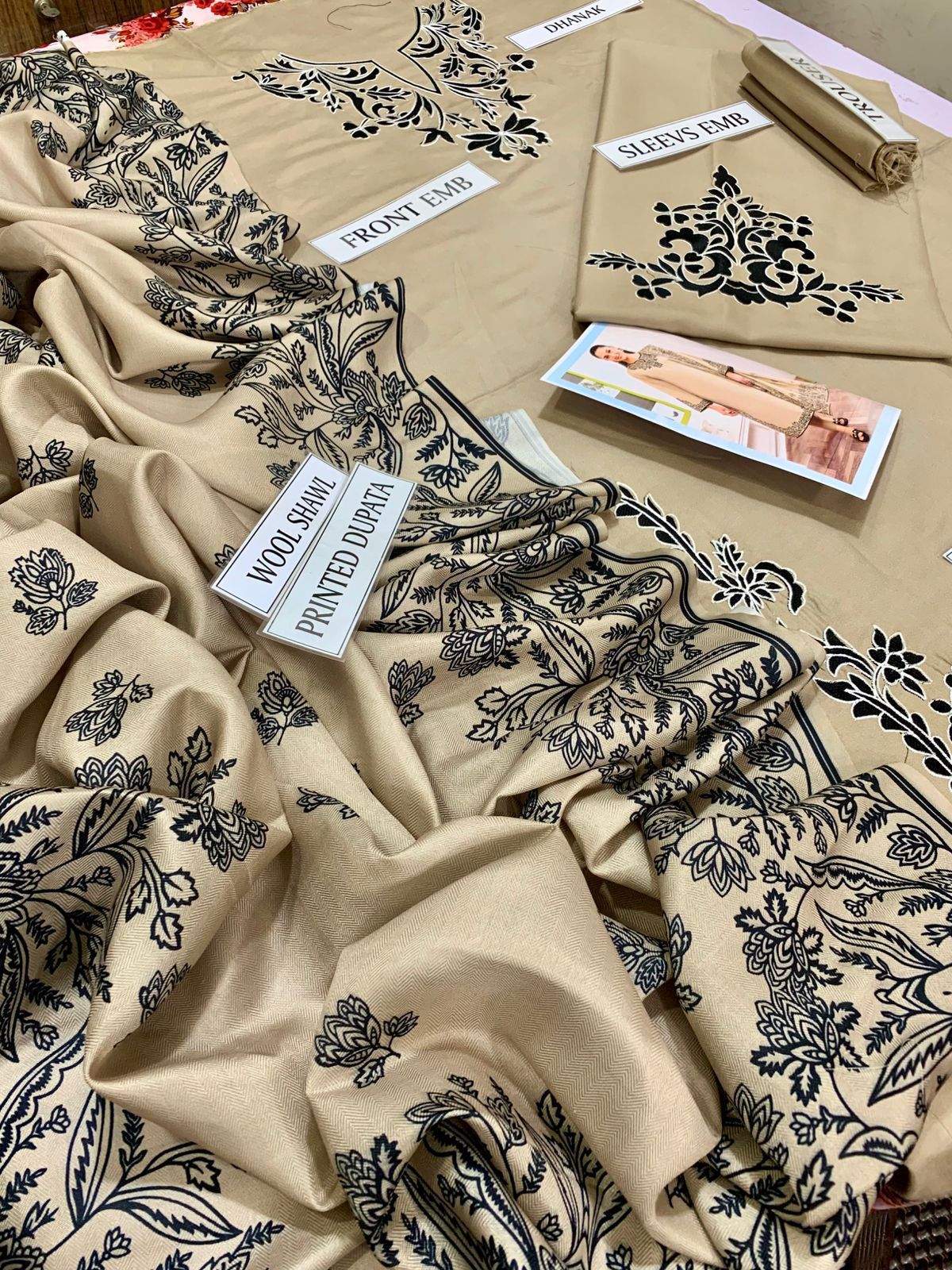 Garnet 3 Pc Embroidery with wool shawl