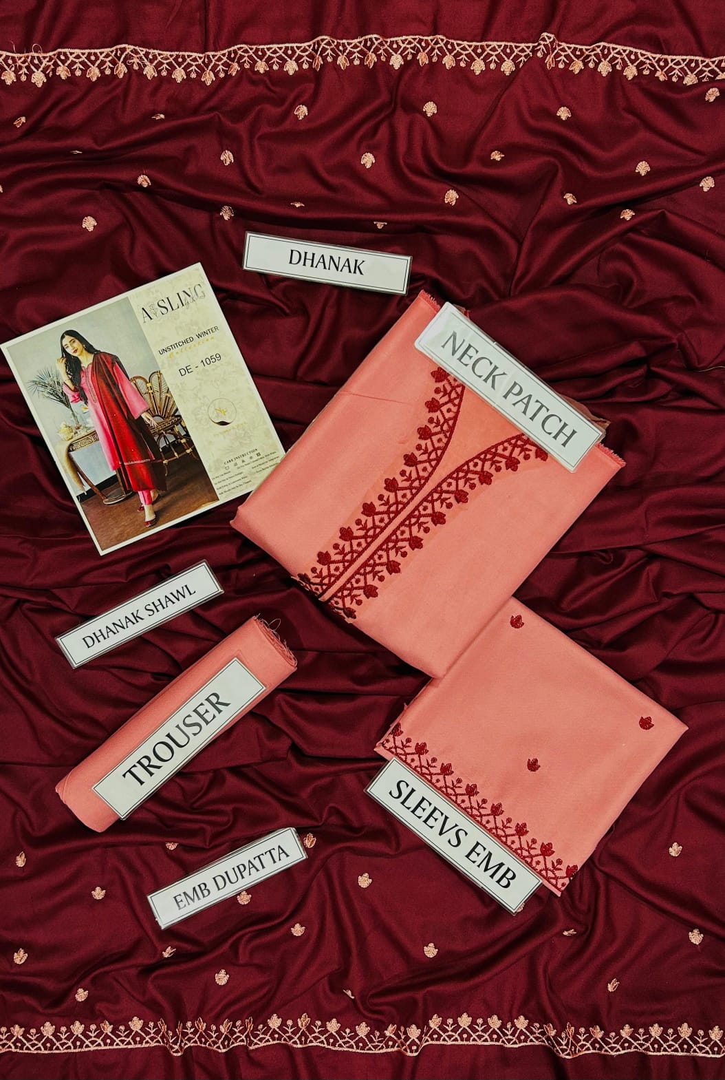 Asling 3 Piece Dhanak Marina with Embroidery Shawl