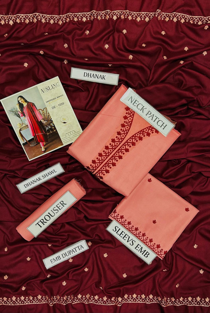 Asling 3 Piece Dhanak Marina with Embroidery Shawl