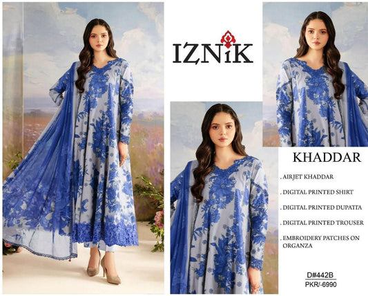 KHADDAR Digital Print 3pc WIDER With Patches