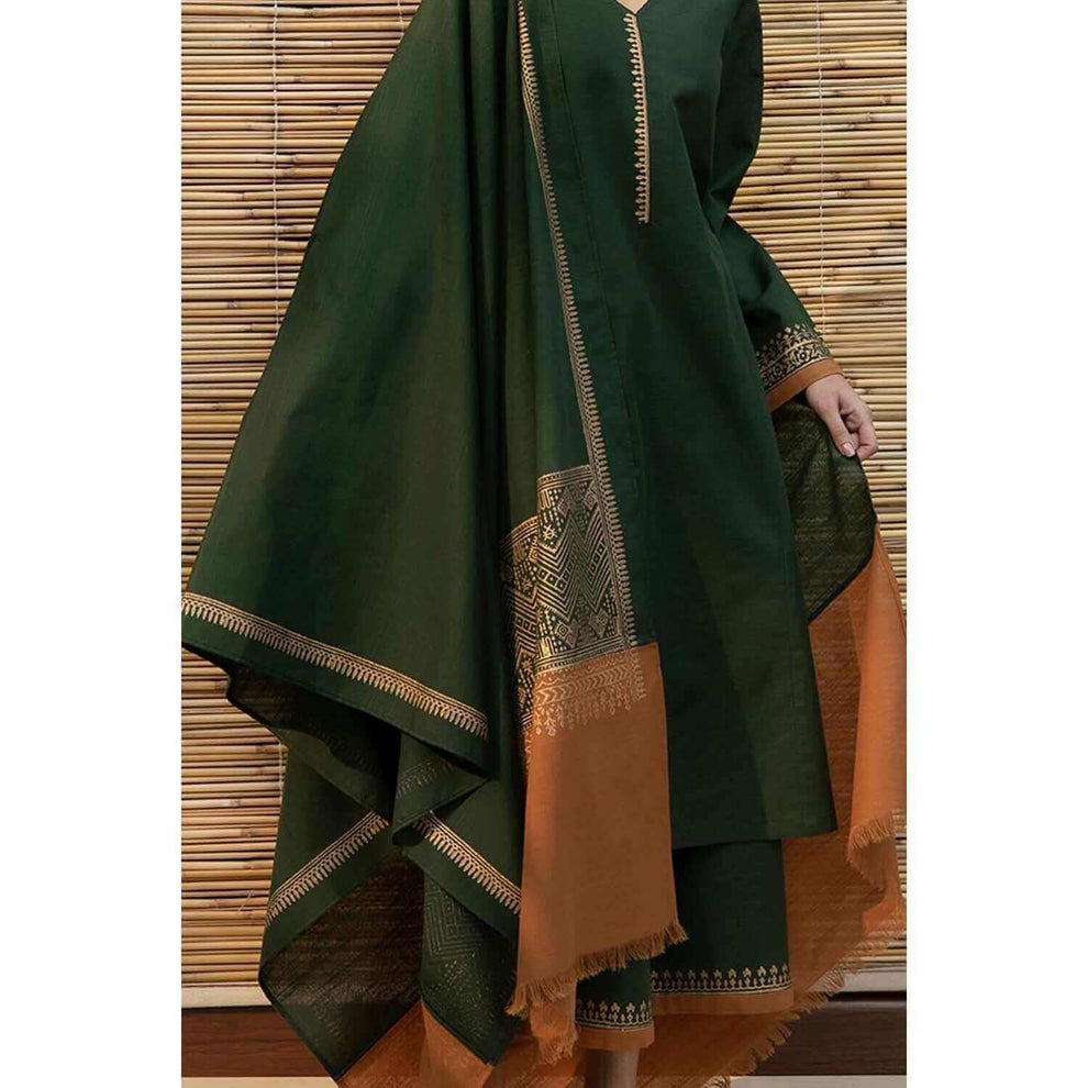 3 Piece Dhanak Marina with Printed wool Shawl