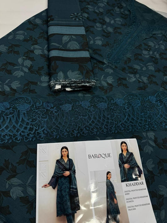 KHADDAR Digital Print 3pc WIDER With Patches
