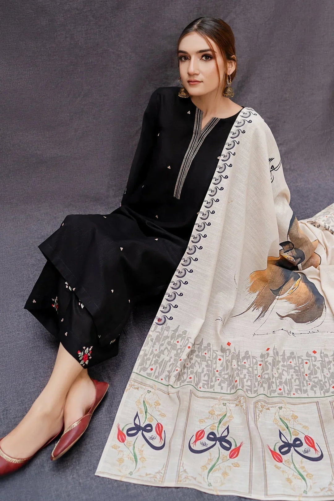 3 Piece Dhanak Marina with Printed wool Shawl