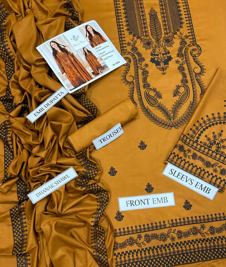 3 Piece Mustard Dhanak Marina Suit Stylish Winter Wear for Women