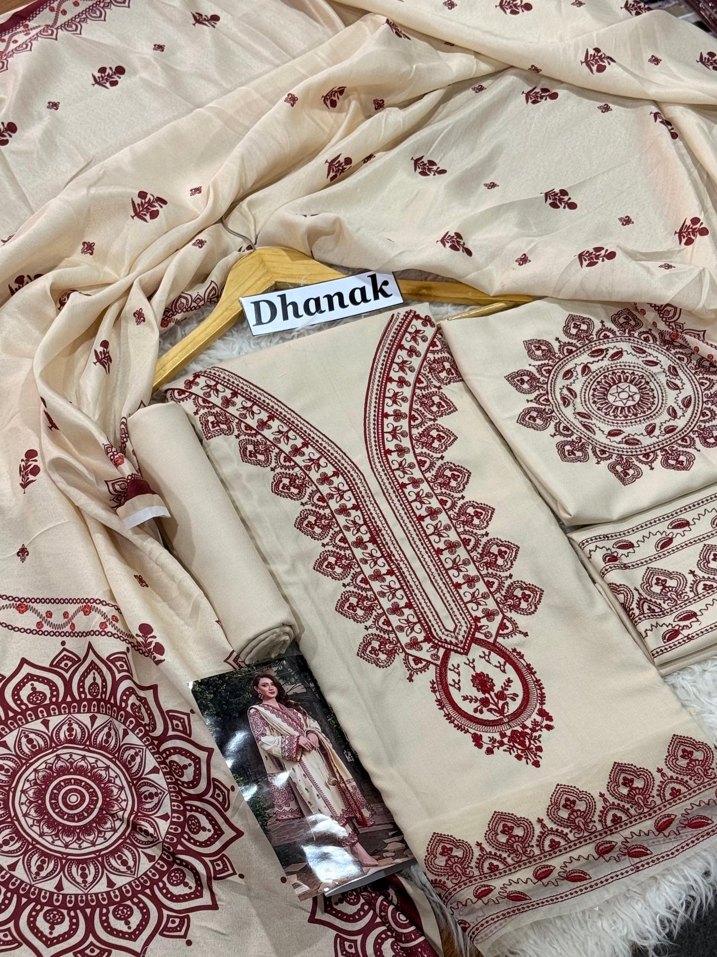 3 Piece Dhanak Marina with Printed wool Shawl