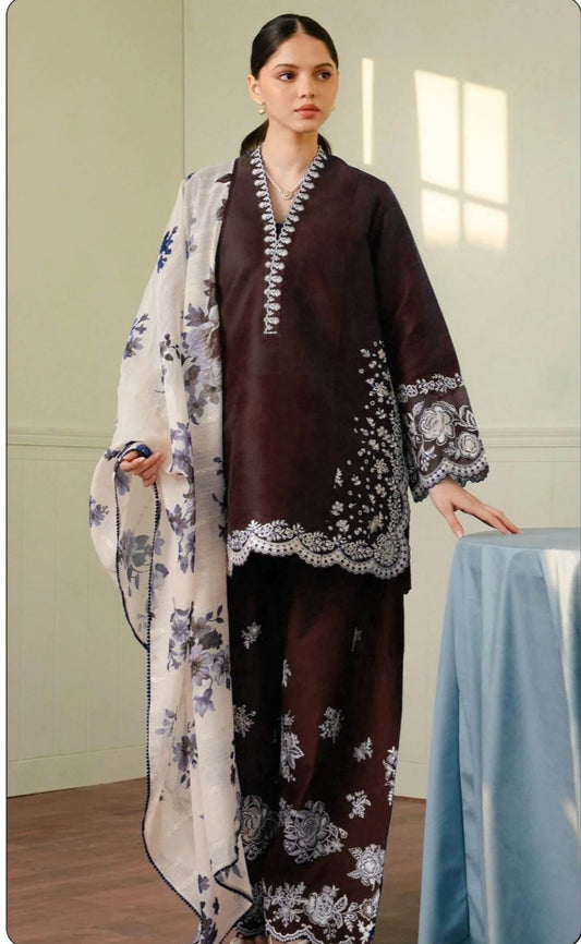 Coco by Zara Shah Jahan 3 Piece Dhanak Marina with Printed wool Shawl