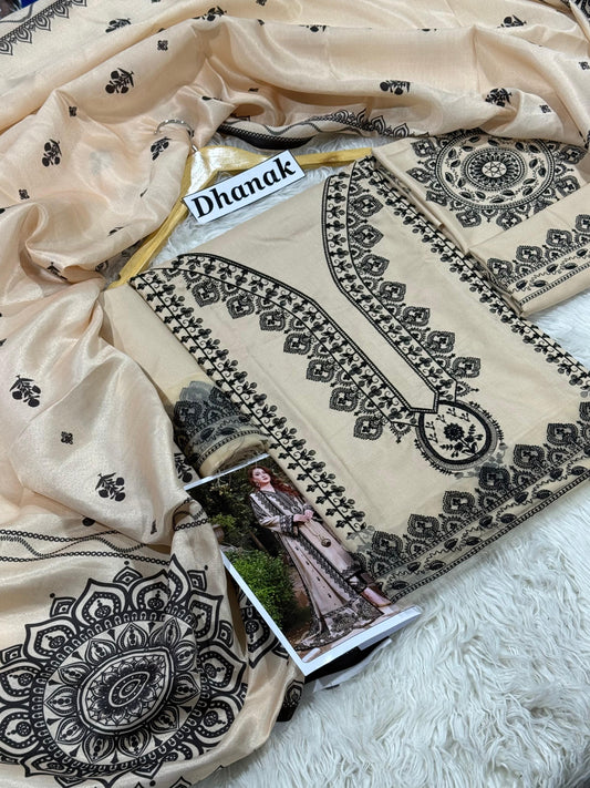Aneela'S 3 Piece Dhanak Marina with Printed wool Shawl