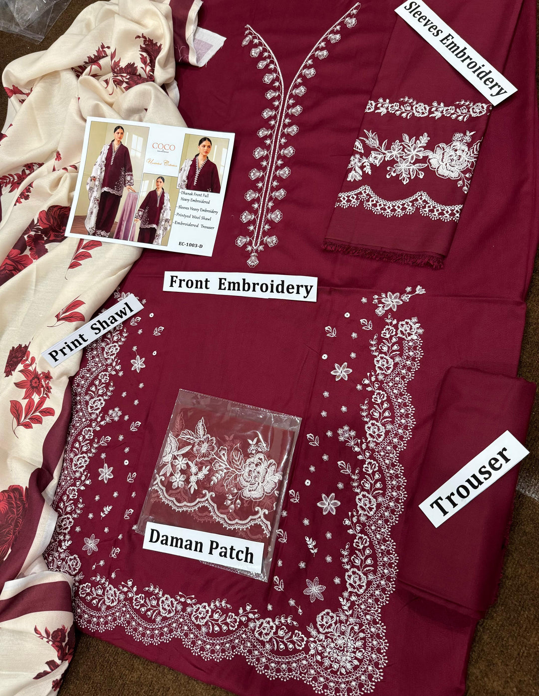 Coco by Zara Shah Jahan 3 Piece Dhanak Marina with Printed wool Shawl
