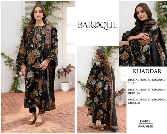 KHADDAR Digital Print 3pc WIDER With Patches