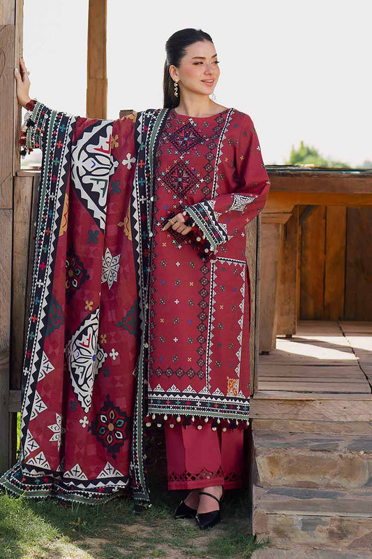 Nishat-3PC DHANAK EMBROIDERED SHIRT WITH TWILL PRINTED SHAWL AND TROUSER