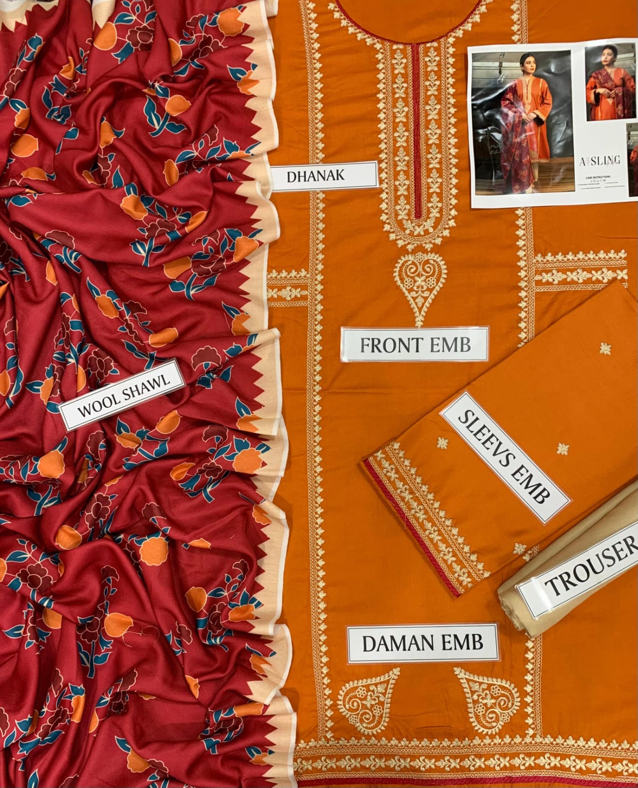 Kokum By Zara Shahjahan 3 Piece Dhanak Marina with Printed wool Shawl