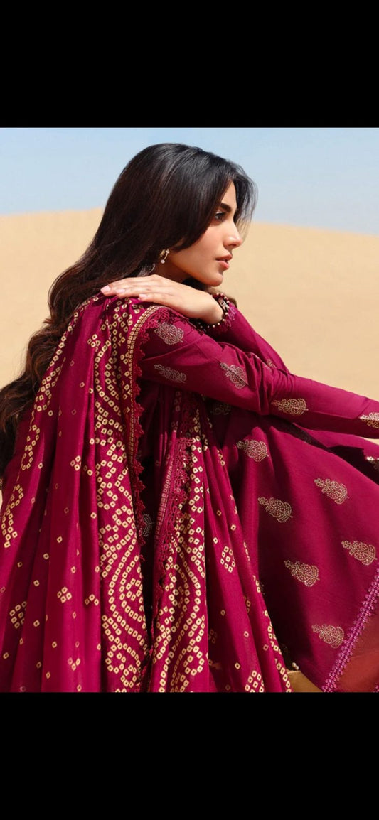 Cross Stitch 3 Piece Dhanak Marina with Printed wool Shawl