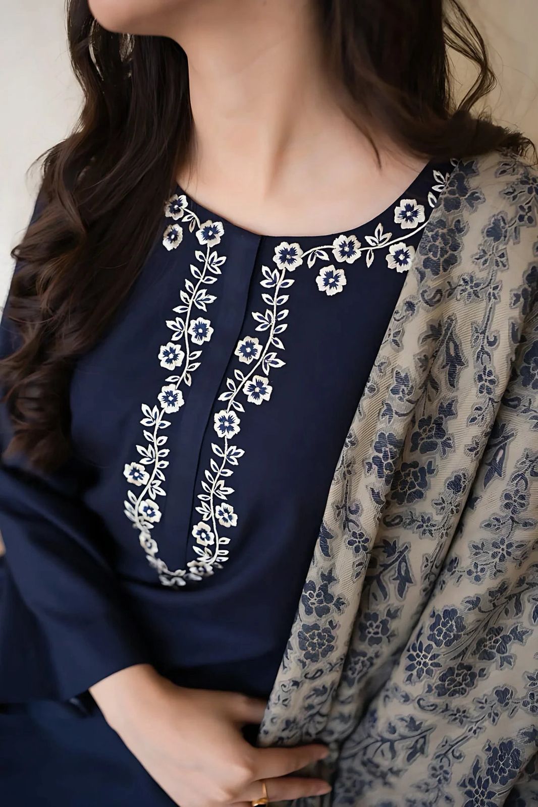 Asling 3 Piece Dhanak Marina with Printed wool Shawl