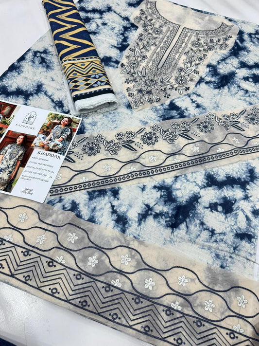 KHADDAR Digital Print 3pc WIDER With Patches